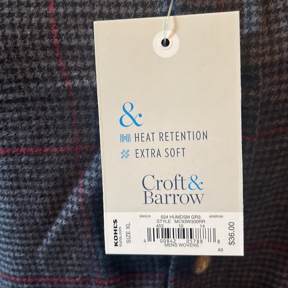 NWT- Croft&Barrow men’s XL extra soft flannel button up shirt. - Picture 6 of 7